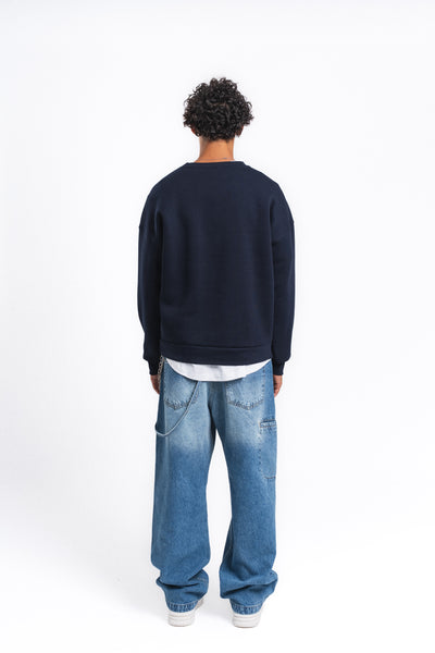 Base Oversize Bisiklet Yaka Sweatshirt Lacivert