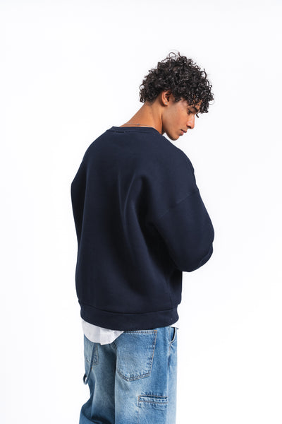 Base Oversize Bisiklet Yaka Sweatshirt Lacivert