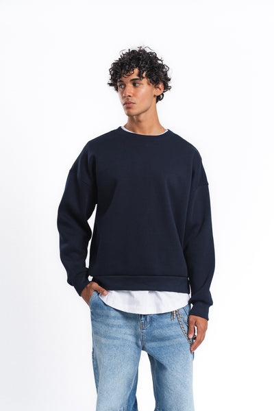 Base Oversize Bisiklet Yaka Sweatshirt Lacivert