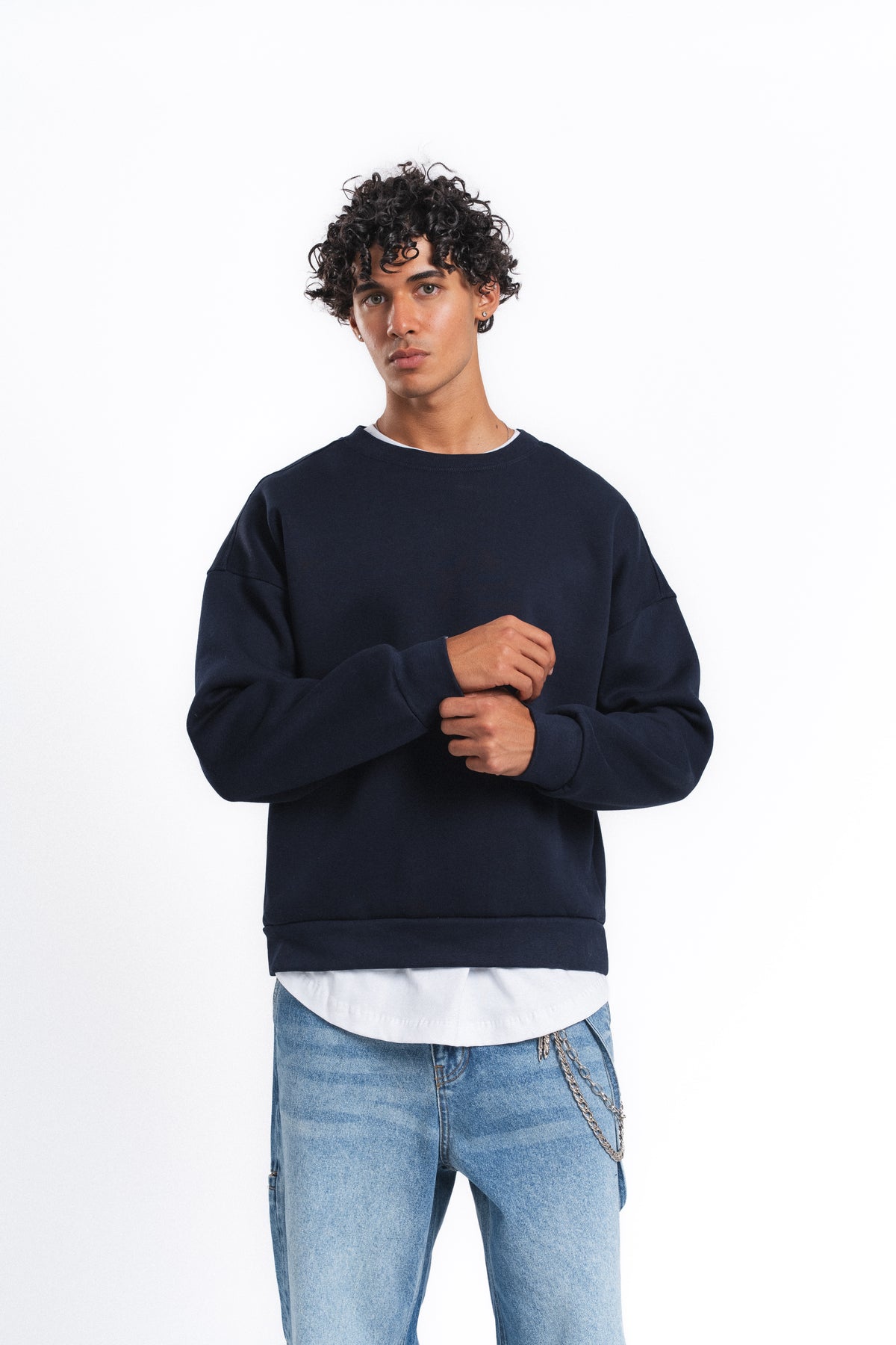 Base Oversize Bisiklet Yaka Sweatshirt Lacivert