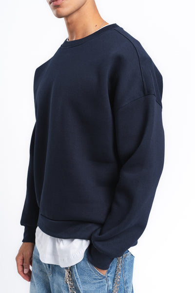 Base Oversize Bisiklet Yaka Sweatshirt Lacivert
