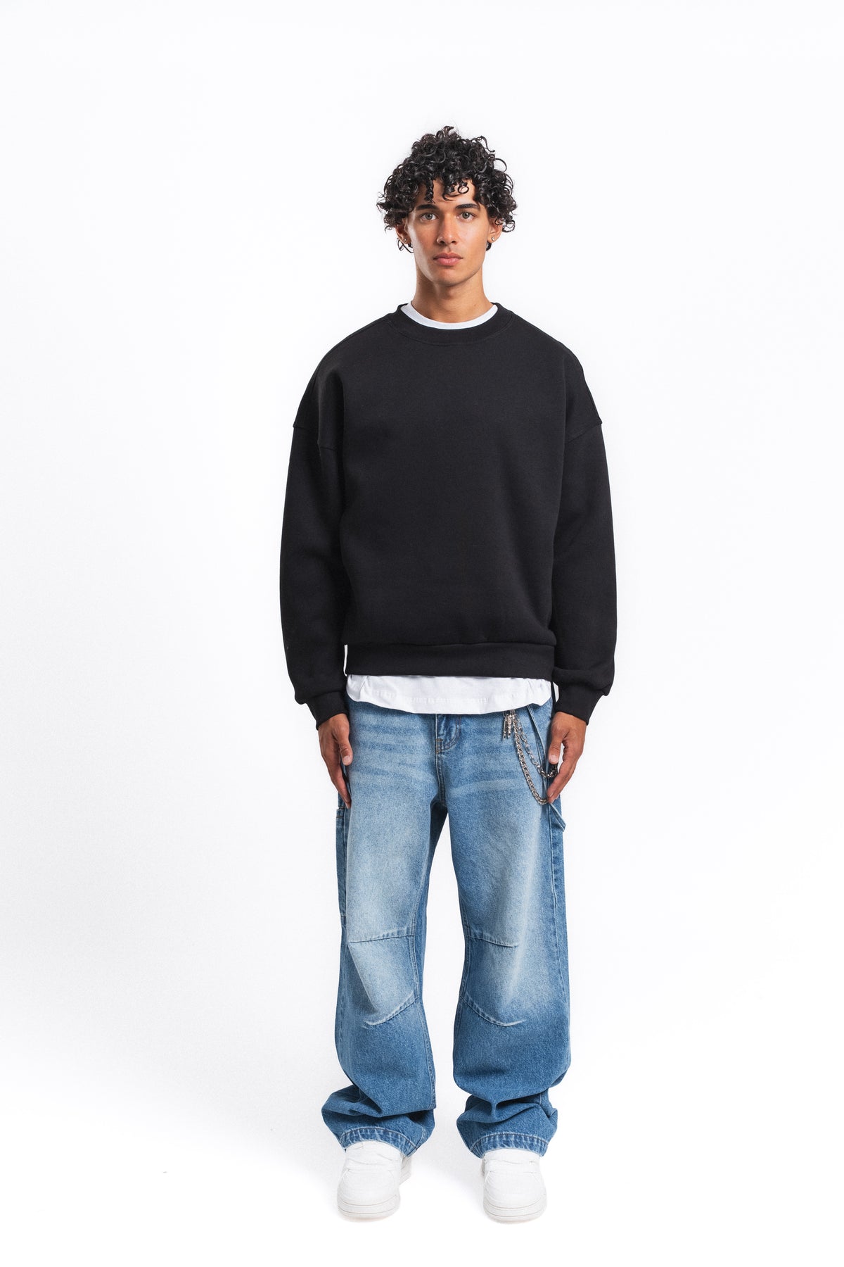 Base Oversize Bisiklet Yaka Sweatshirt Lacivert