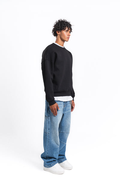 Base Oversize Bisiklet Yaka Sweatshirt Lacivert