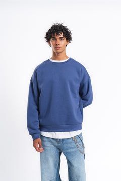 Base Oversize Bisiklet Yaka Sweatshirt Mavi