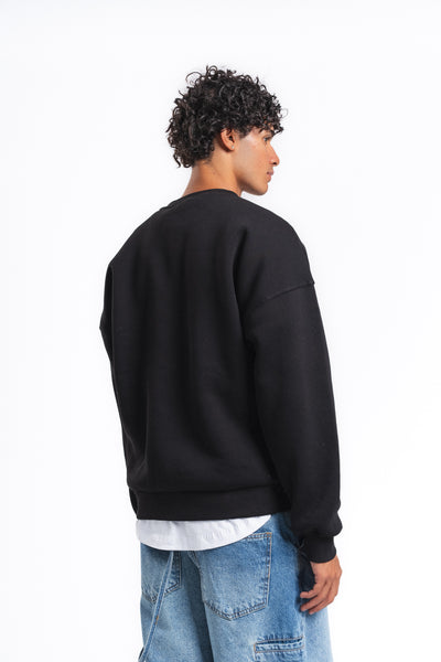 Base Oversize Bisiklet Yaka Sweatshirt Siyah
