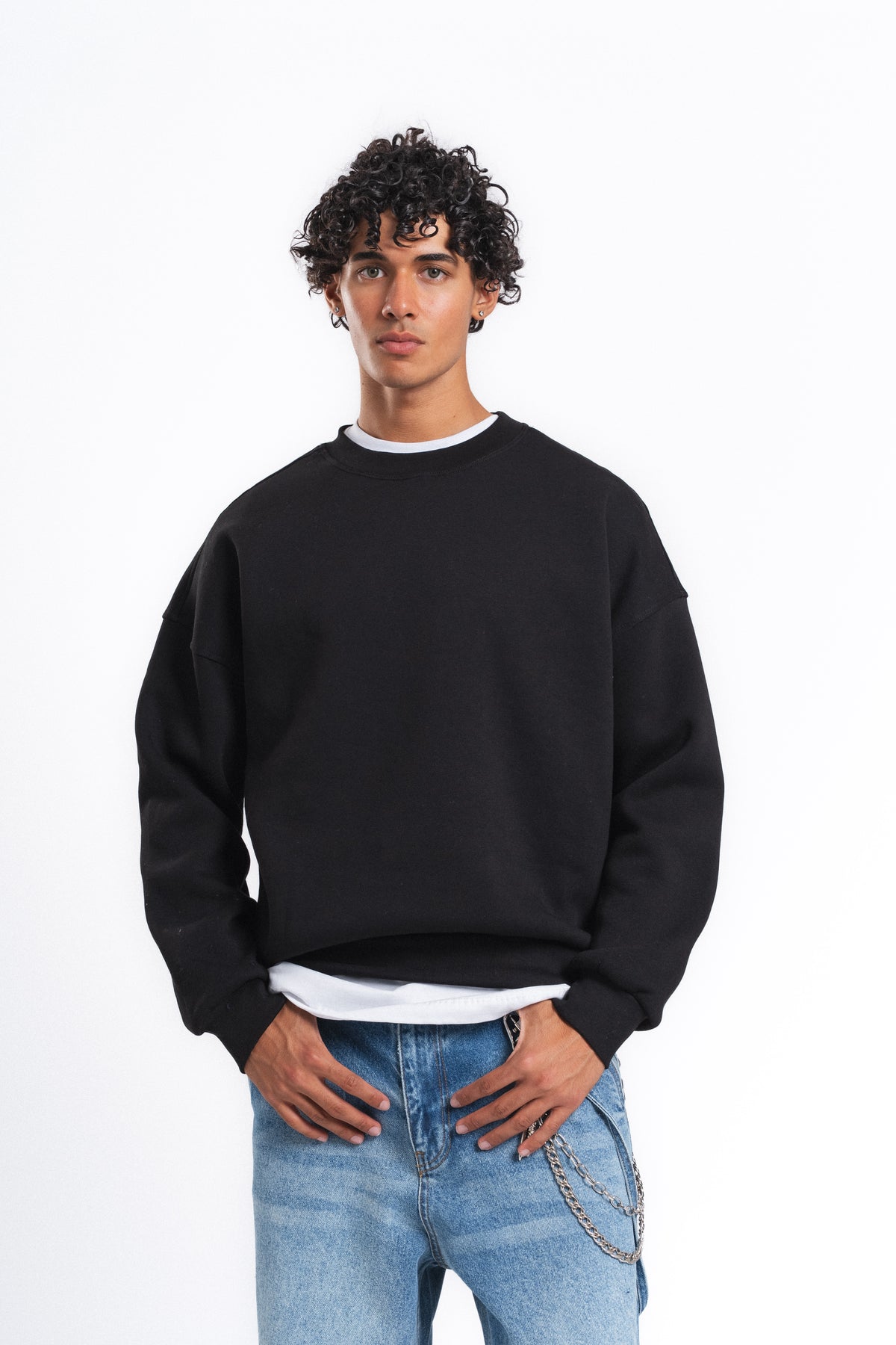 Base Oversize Bisiklet Yaka Sweatshirt Siyah