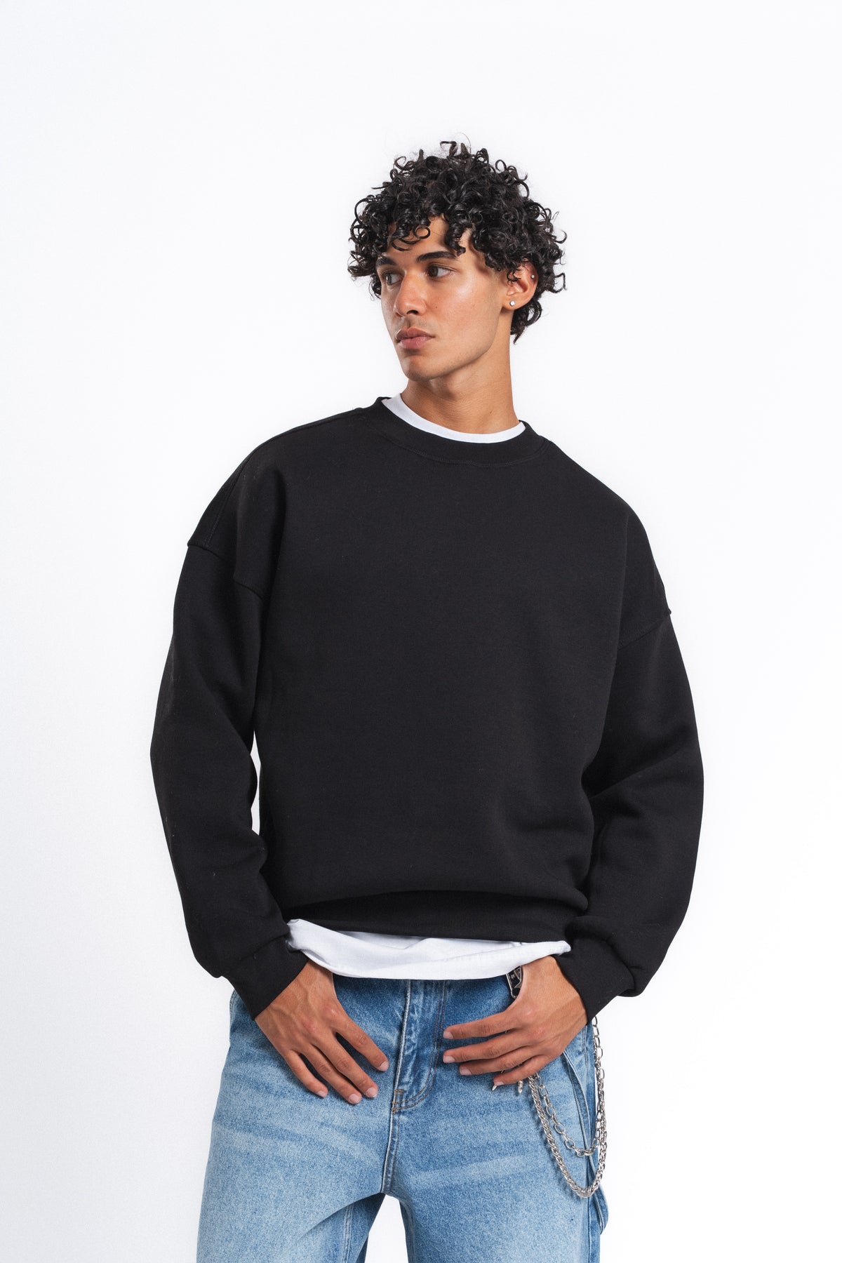 Base Oversize Bisiklet Yaka Sweatshirt Siyah