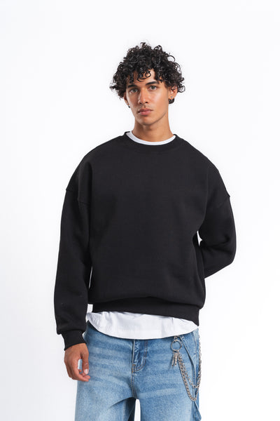 Base Oversize Bisiklet Yaka Sweatshirt Siyah