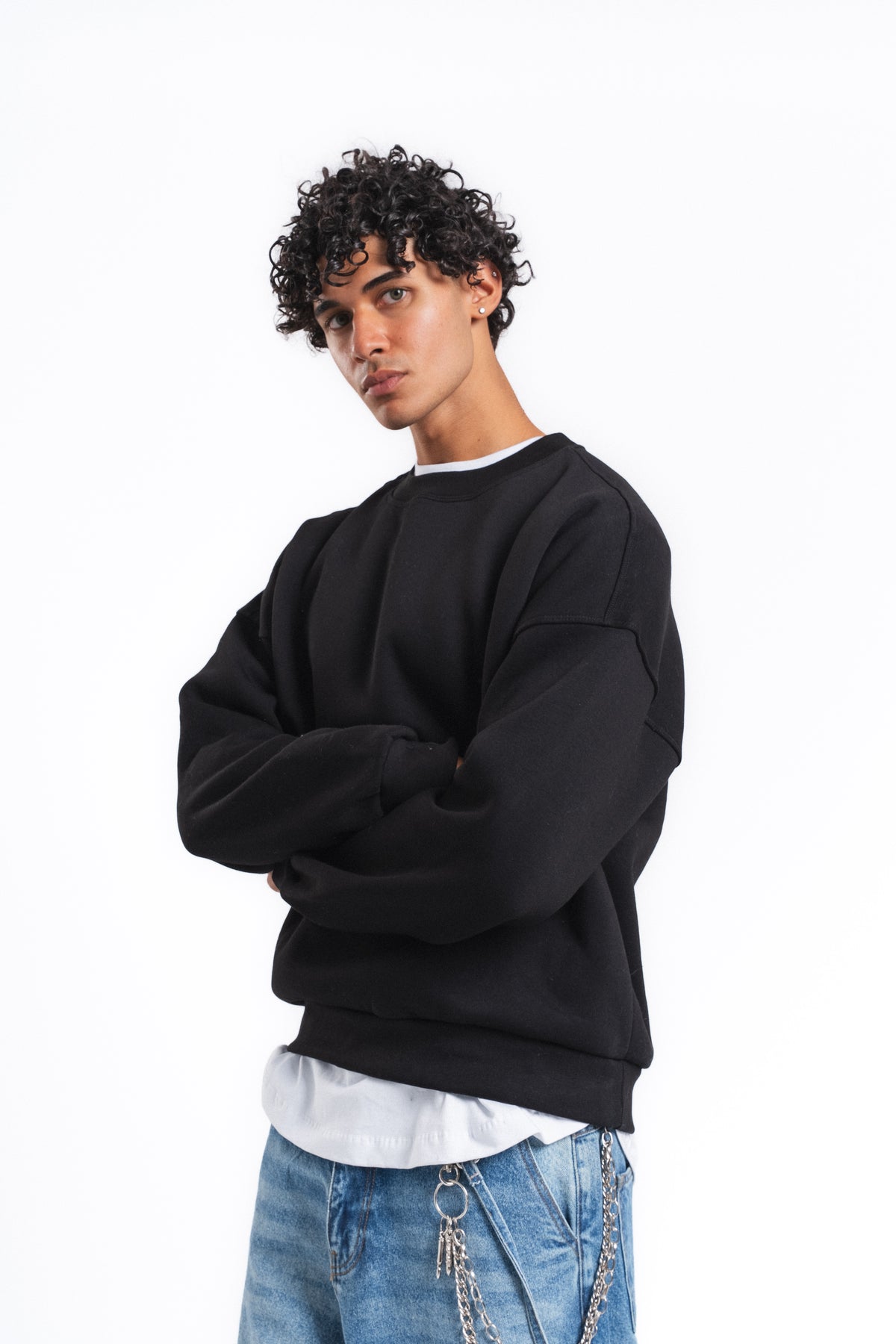 Base Oversize Bisiklet Yaka Sweatshirt Siyah