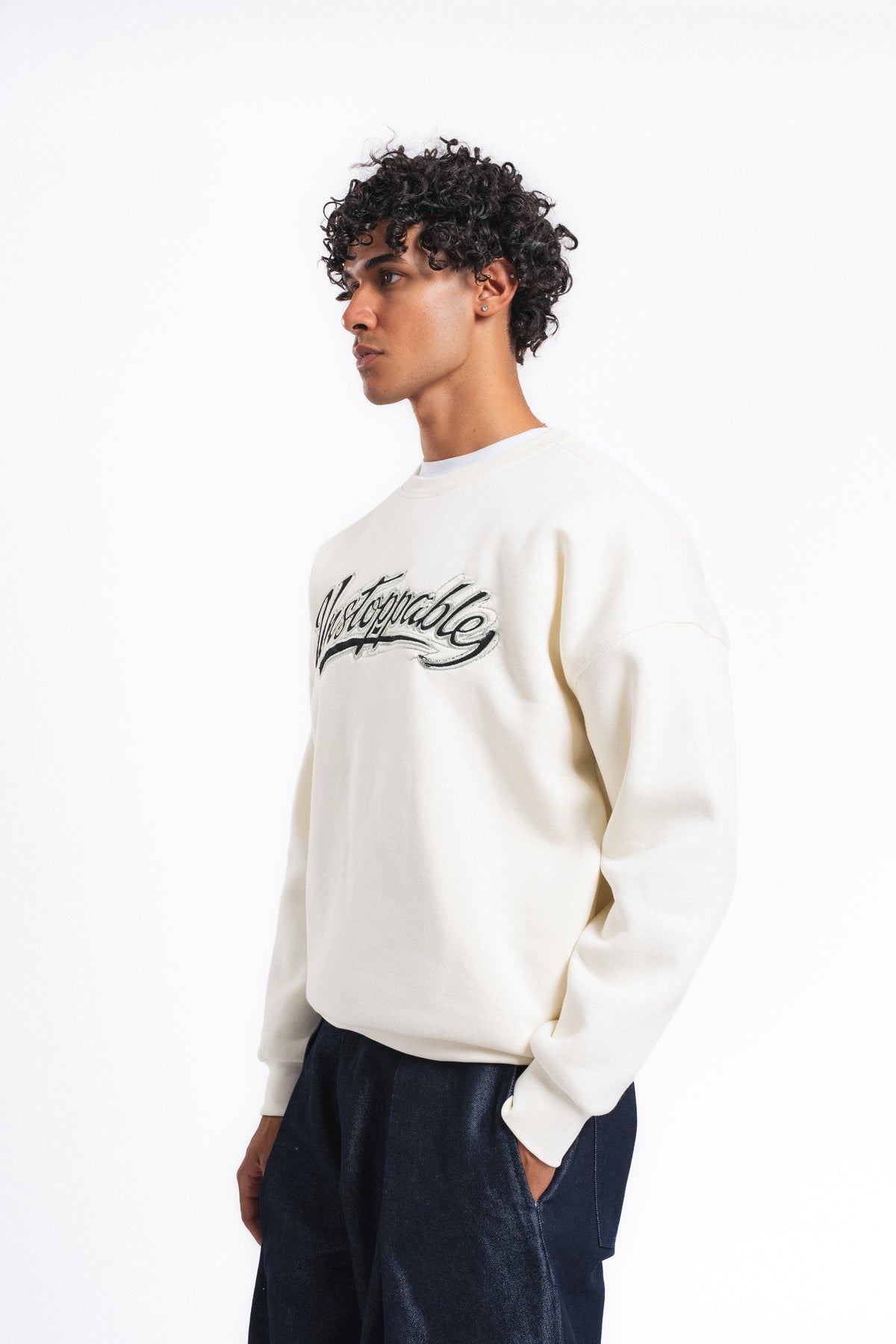 Unstoppable Logo Baskılı Sweatshirt Ekru