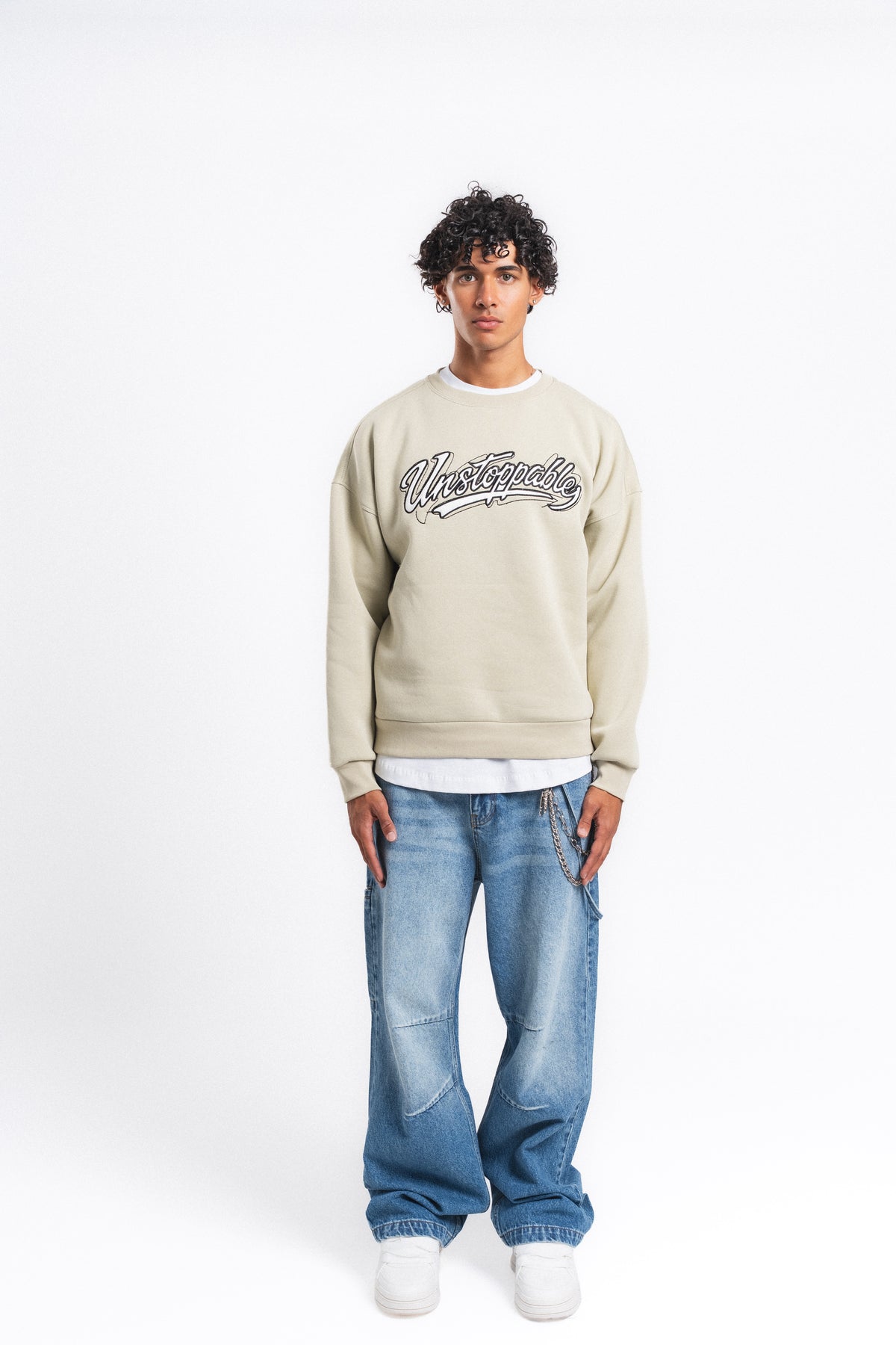 Unstoppable Logo Baskılı Sweatshirt Taş