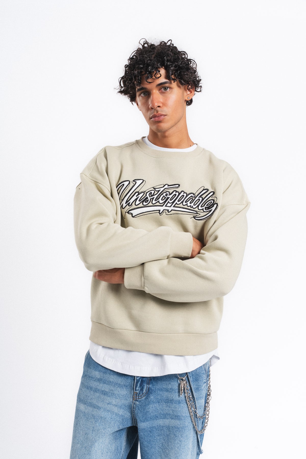 Unstoppable Logo Baskılı Sweatshirt Taş