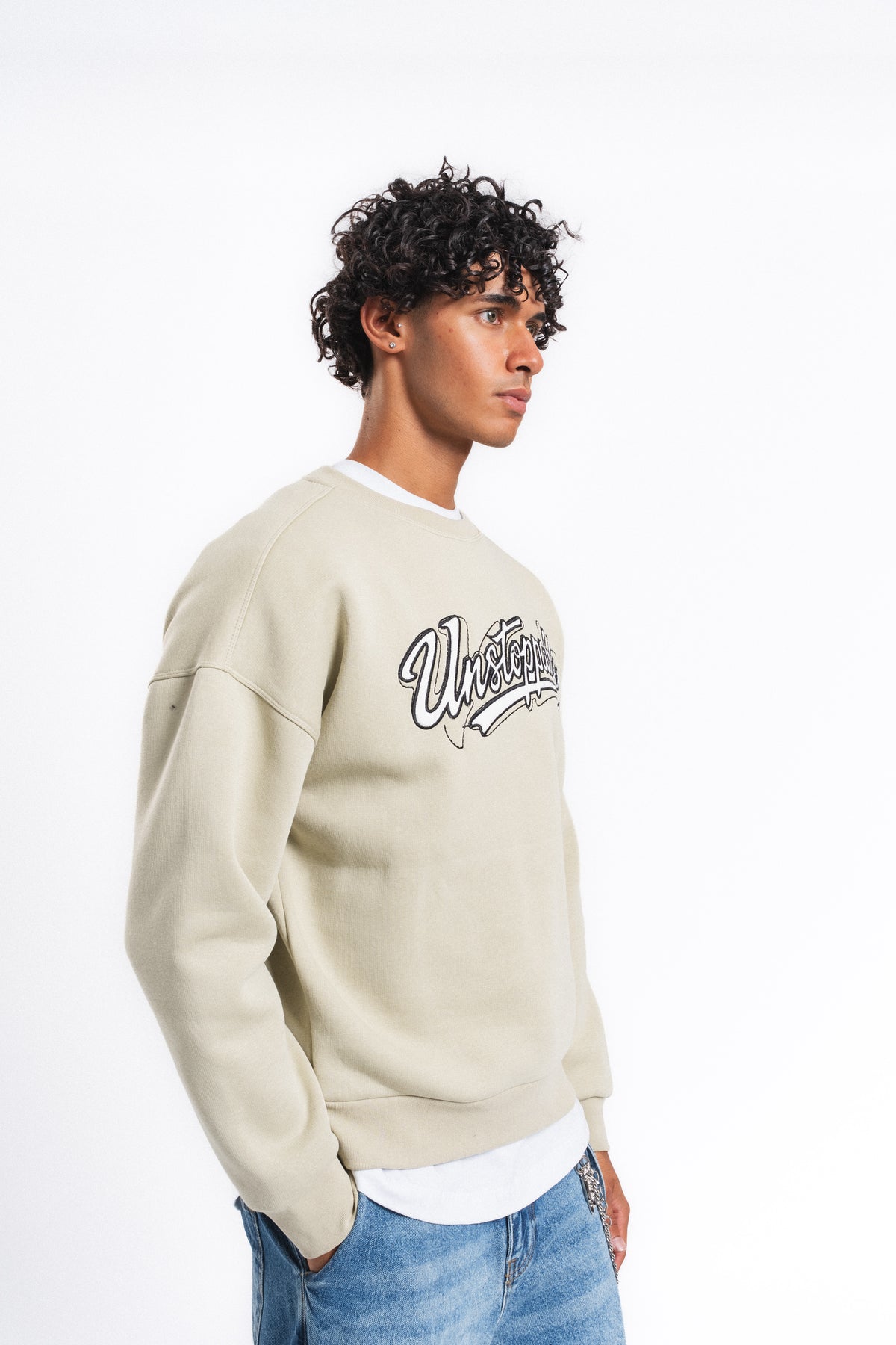 Unstoppable Logo Baskılı Sweatshirt Taş