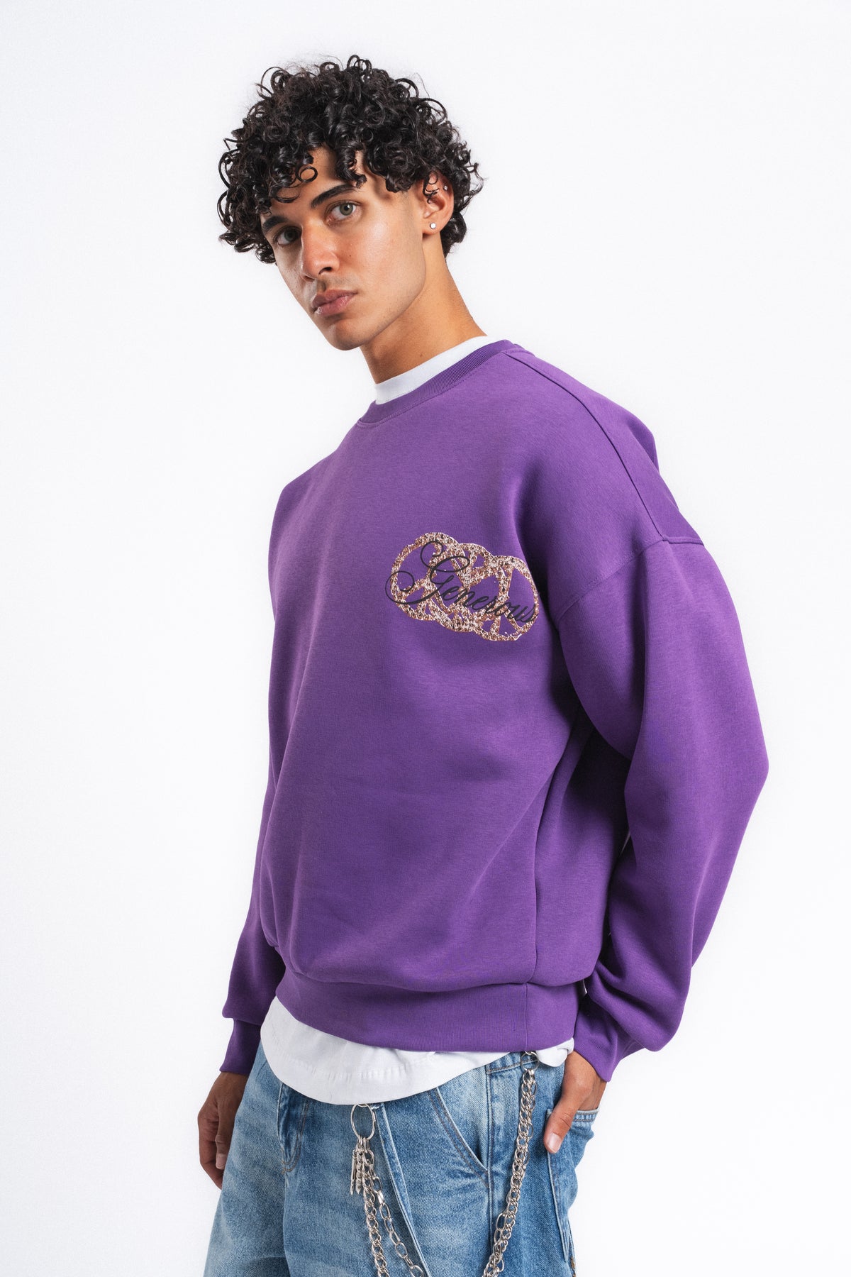 Generous Leopar Grafik Sweatshirt Mor
