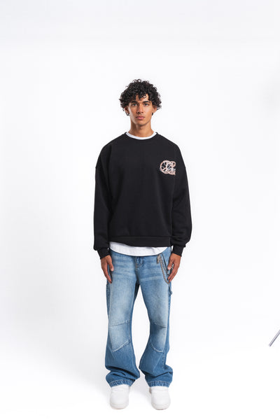 Generous Leopar Grafik Sweatshirt Siyah