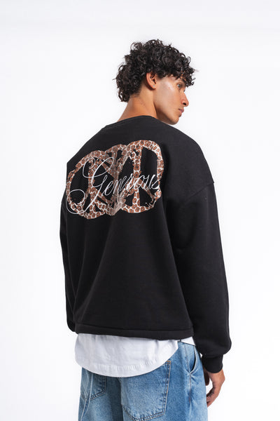 Generous Leopar Grafik Sweatshirt Siyah