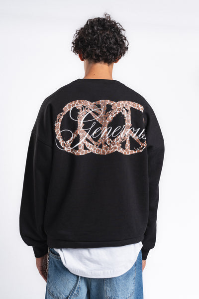 Generous Leopar Grafik Sweatshirt Siyah