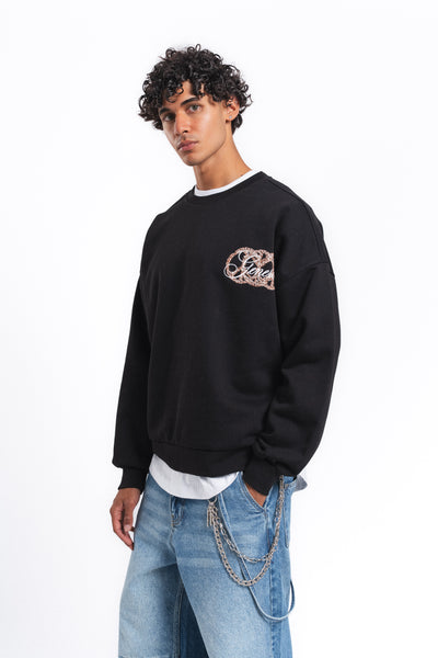 Generous Leopar Grafik Sweatshirt Siyah