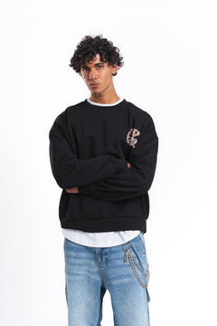 Generous Leopar Grafik Sweatshirt Siyah