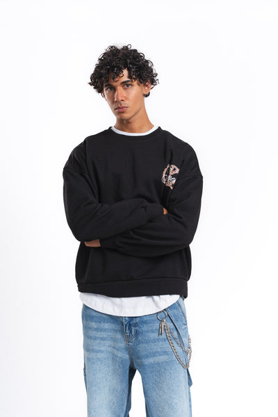 Generous Leopar Grafik Sweatshirt Siyah