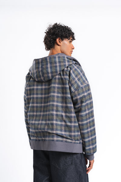 Switch Kareli Çift Taraflı Fermuarlı Hoodie Antrasit