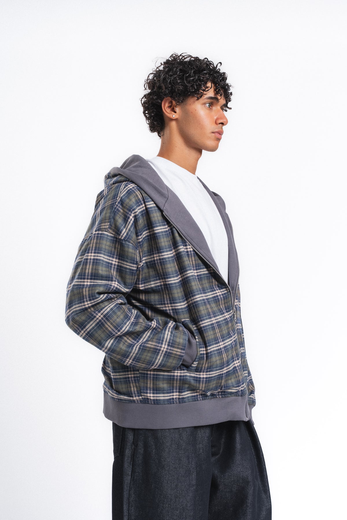 Switch Kareli Çift Taraflı Fermuarlı Hoodie Antrasit