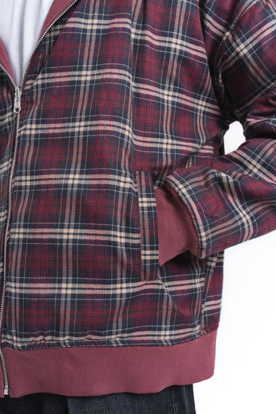 Switch Kareli Çift Taraflı Fermuarlı Hoodie Bordo