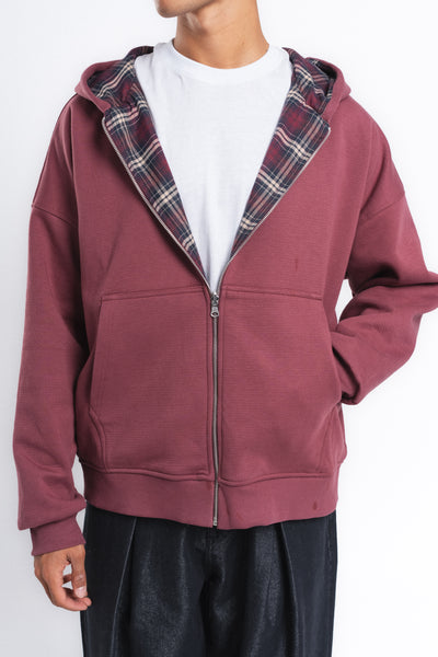 Switch Kareli Çift Taraflı Fermuarlı Hoodie Bordo