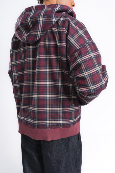 Switch Kareli Çift Taraflı Fermuarlı Hoodie Bordo