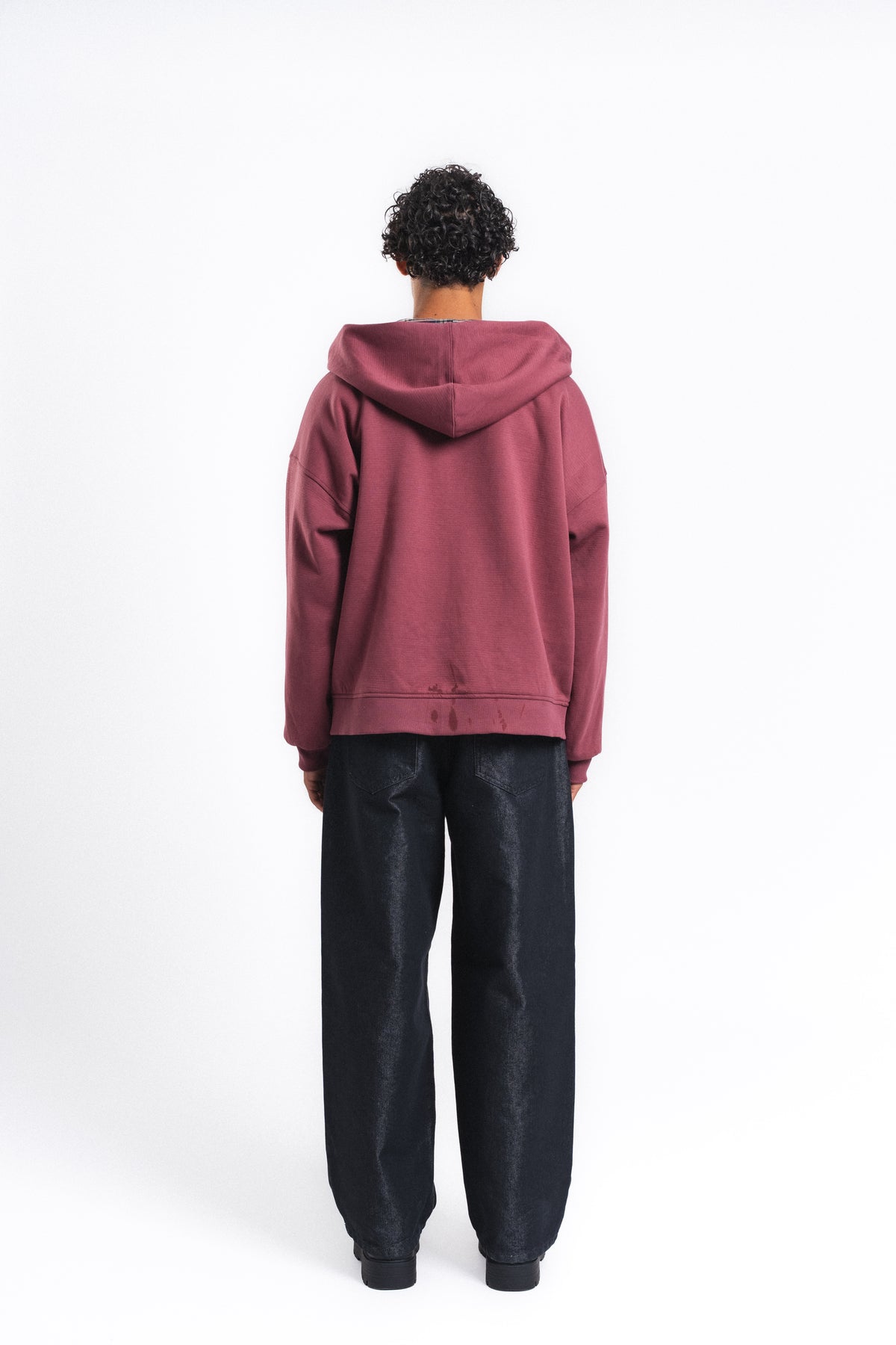 Switch Kareli Çift Taraflı Fermuarlı Hoodie Bordo