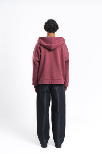 Switch Kareli Çift Taraflı Fermuarlı Hoodie Bordo