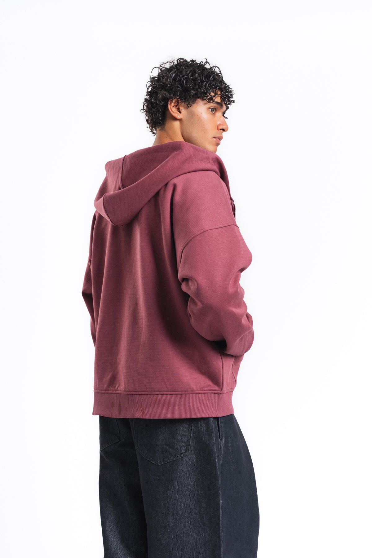 Switch Kareli Çift Taraflı Fermuarlı Hoodie Bordo