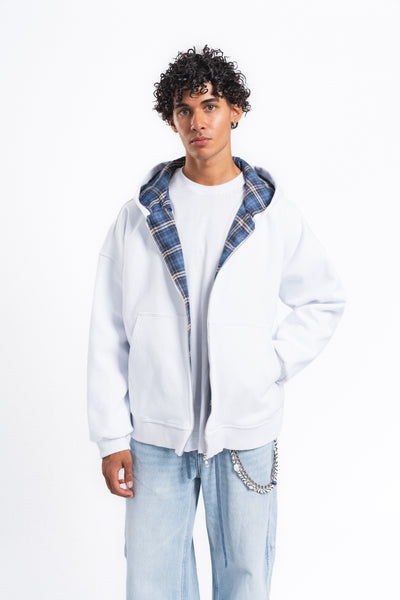 Switch Kareli Çift Taraflı Fermuarlı Hoodie Mavi
