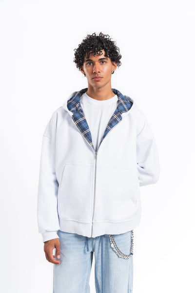 Switch Kareli Çift Taraflı Fermuarlı Hoodie Mavi