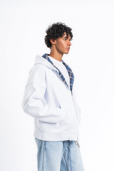 Switch Kareli Çift Taraflı Fermuarlı Hoodie Mavi