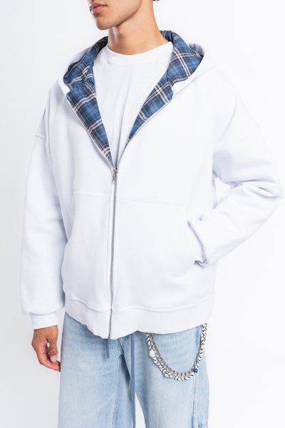 Switch Kareli Çift Taraflı Fermuarlı Hoodie Mavi