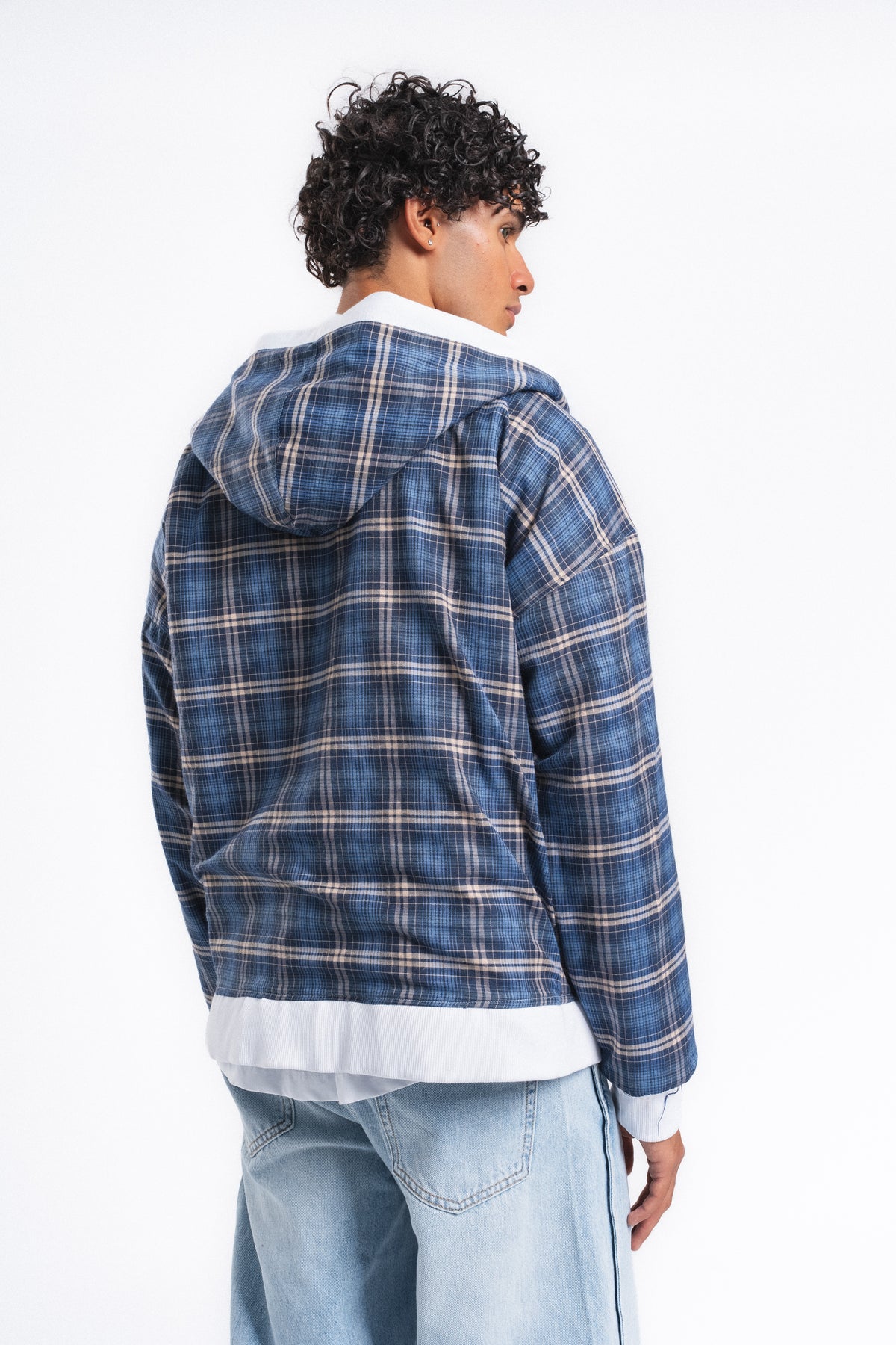 Switch Kareli Çift Taraflı Fermuarlı Hoodie Mavi