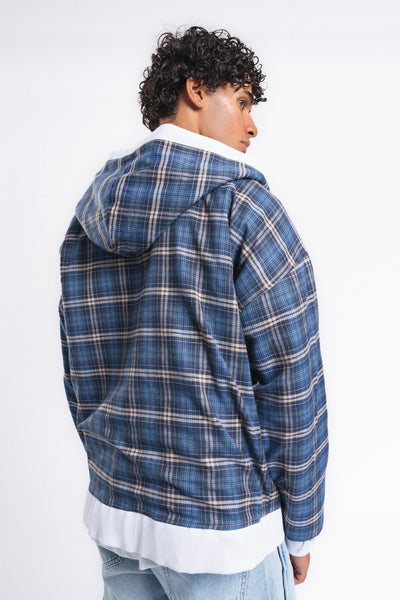 Switch Kareli Çift Taraflı Fermuarlı Hoodie Mavi