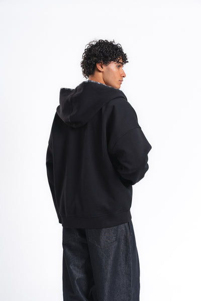 Switch Kareli Çift Taraflı Fermuarlı Hoodie Siyah