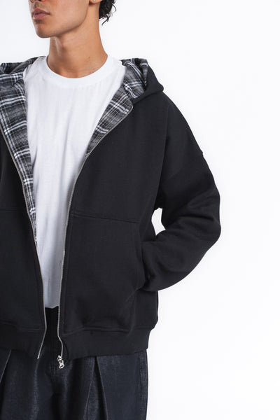 Switch Kareli Çift Taraflı Fermuarlı Hoodie Siyah