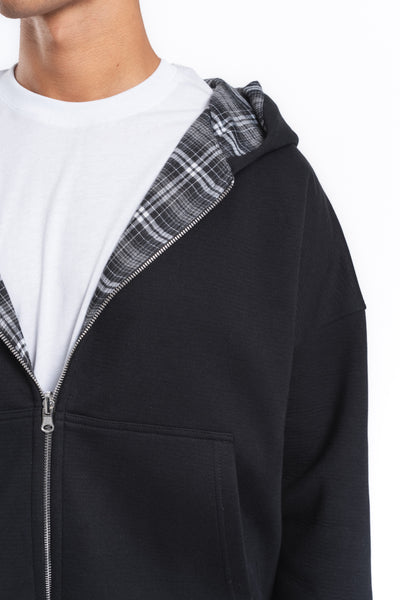 Switch Kareli Çift Taraflı Fermuarlı Hoodie Siyah