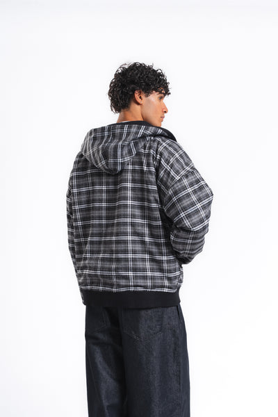 Switch Kareli Çift Taraflı Fermuarlı Hoodie Siyah