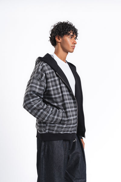 Switch Kareli Çift Taraflı Fermuarlı Hoodie Siyah