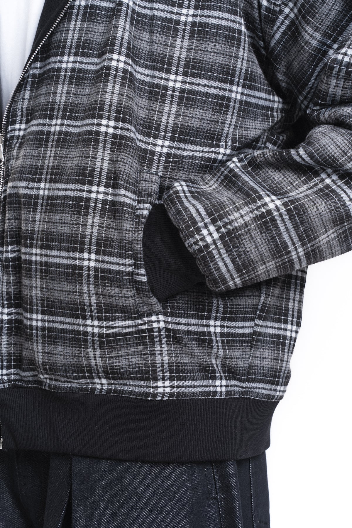 Switch Kareli Çift Taraflı Fermuarlı Hoodie Siyah
