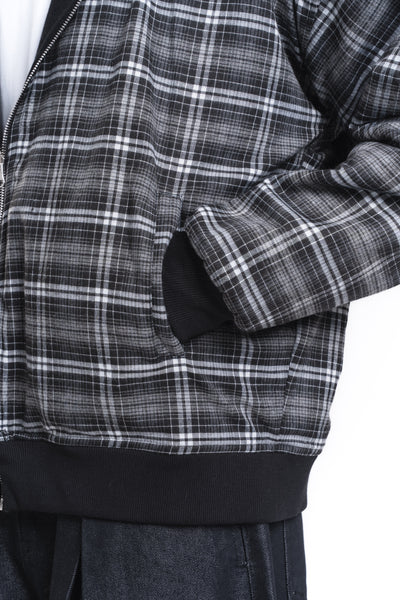 Switch Kareli Çift Taraflı Fermuarlı Hoodie Siyah