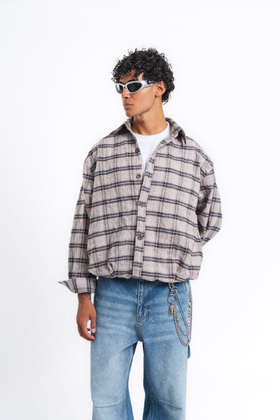 Grid Kareli Oversize Gömlek Ceket Bej