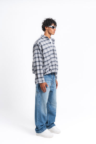 Grid Kareli Oversize Gömlek Ceket Gri