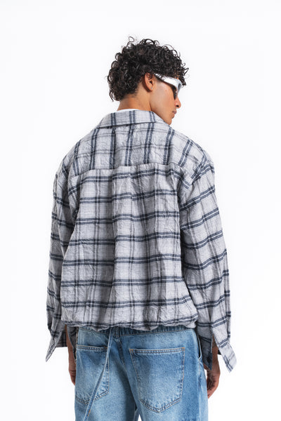 Grid Kareli Oversize Gömlek Ceket Gri