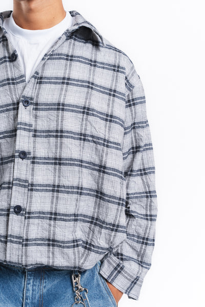 Grid Kareli Oversize Gömlek Ceket Gri