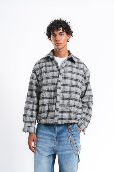 Grid Kareli Oversize Gömlek Ceket Haki